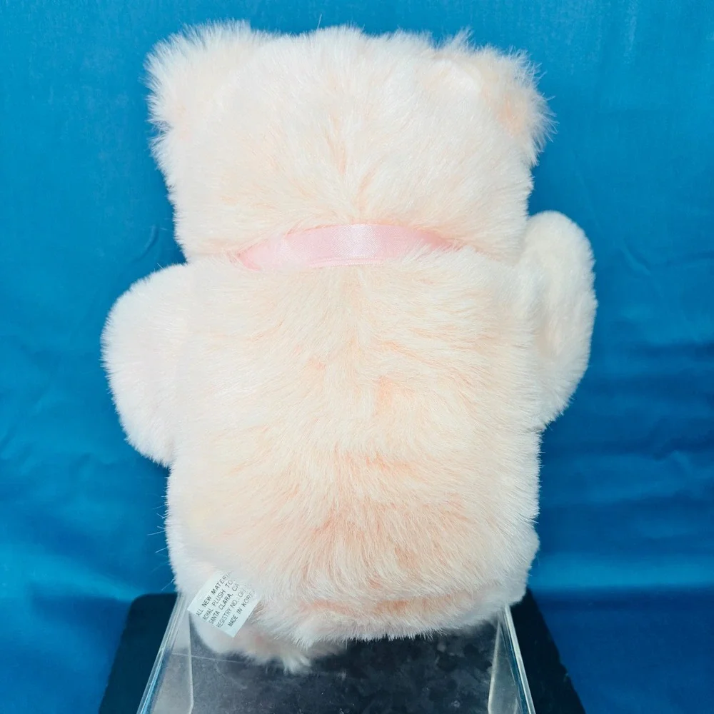 Vintage Royal Plush Toys Peach Teddy Bear Pink Bow Soft Faux Fur 12